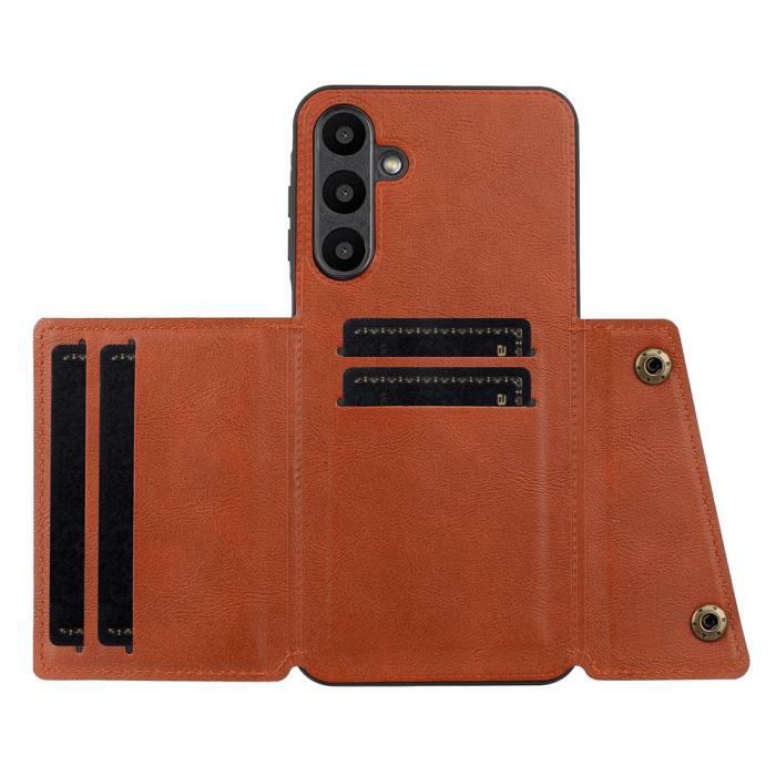 Bild 3,  Samsung Galaxy A57 5G Skal Läder Med Kortfack Och Magnet Brun