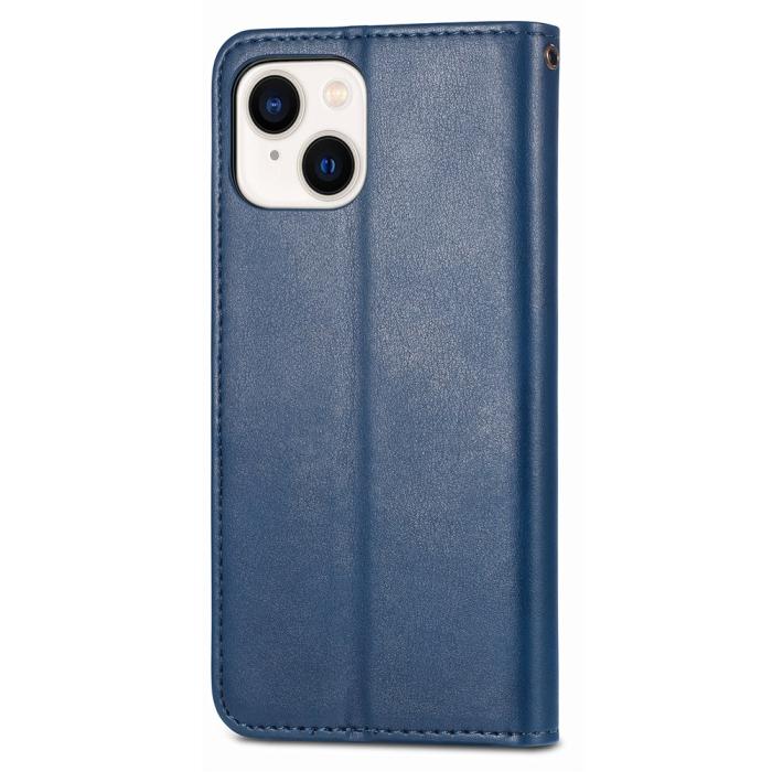 Bild 6,  iPhone 15 Plus Fodral Läder Magnetisk Mässing Blå