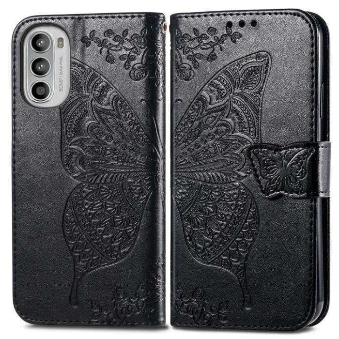 Bild 2,  Motorola Moto G52/G82 Fodral Fjäril Tryck Svart