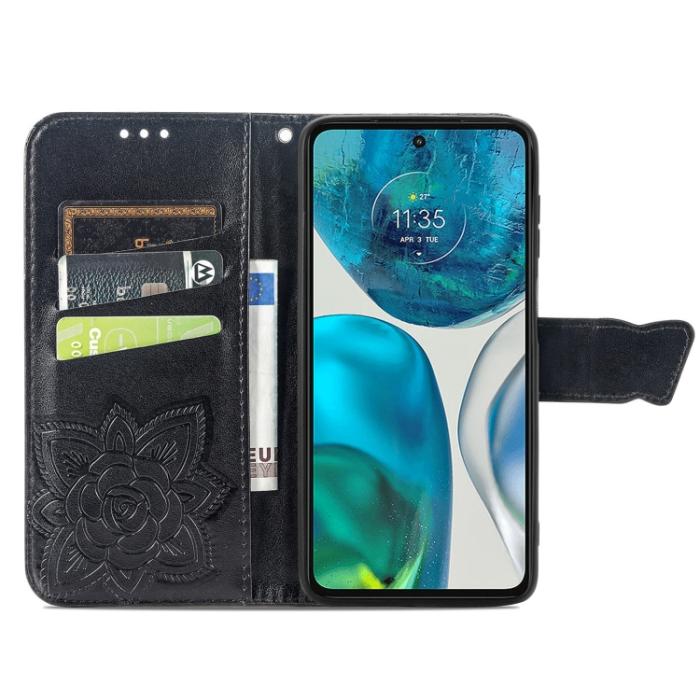 Bild 3,  Motorola Moto G52/G82 Fodral Fjäril Tryck Svart