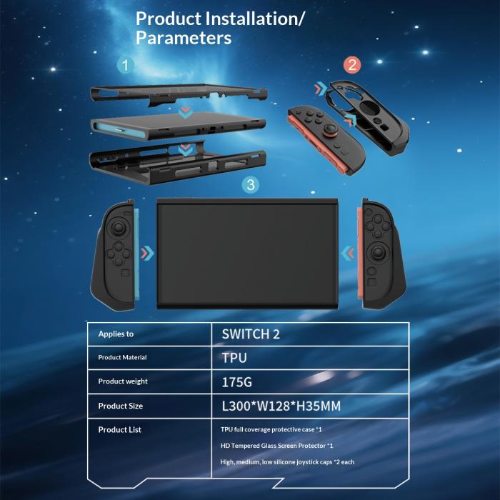 Bild 5,  Nintendo Switch 2 Skal Med Skärmskydd Härdat Glas Svart