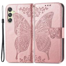  Samsung Galaxy A25 5G Fodral L&auml;der Big Butterfly Ros&eacute;guld