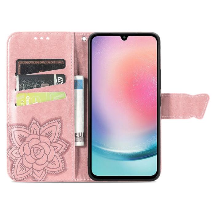 Bild 2,  Samsung Galaxy A25 5G Fodral Läder Big Butterfly Roséguld