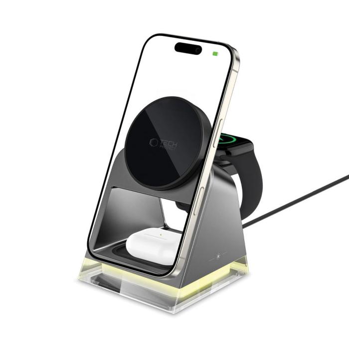 Bild 6, Tech-Protect Tech-Protect 3in1 15W Qi Magnetisk MagSafe Laddare Svart