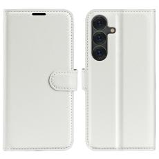  Samsung Galaxy S25 Plus Fodral Litchi L&auml;der Vit