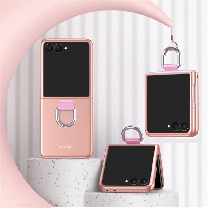 Bild 2,  Samsung Galaxy Z Flip 8 Skal med Ringhållare Gummerad PC Rosa