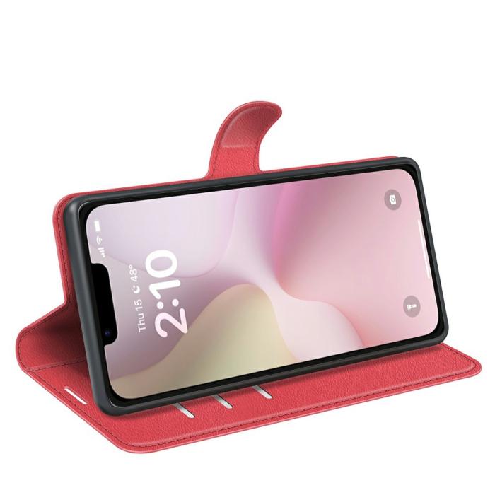Bild 3,  iPhone 17e / 16e Fodral Litchi Läder Röd