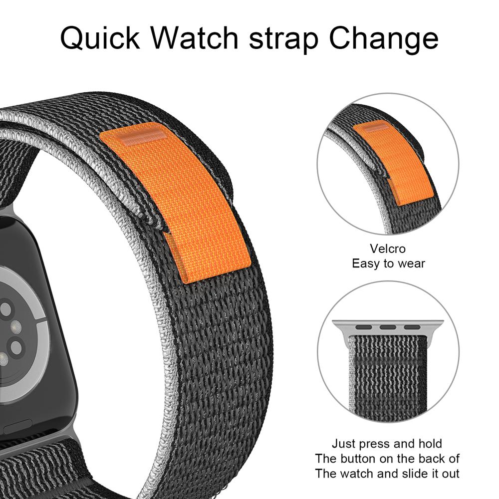 ColorPop Apple Watch 42/44/45/46/49 mm Armband Nylon Trail Loop Svart/Grå