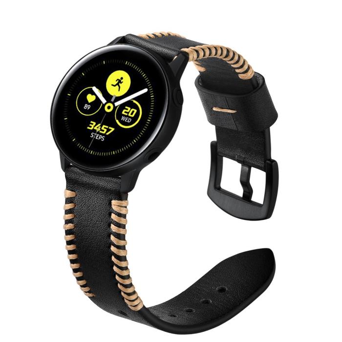 Bild 2,  Äkta Läder Armband Vävd För Smartwatch - Svart (20 mm)