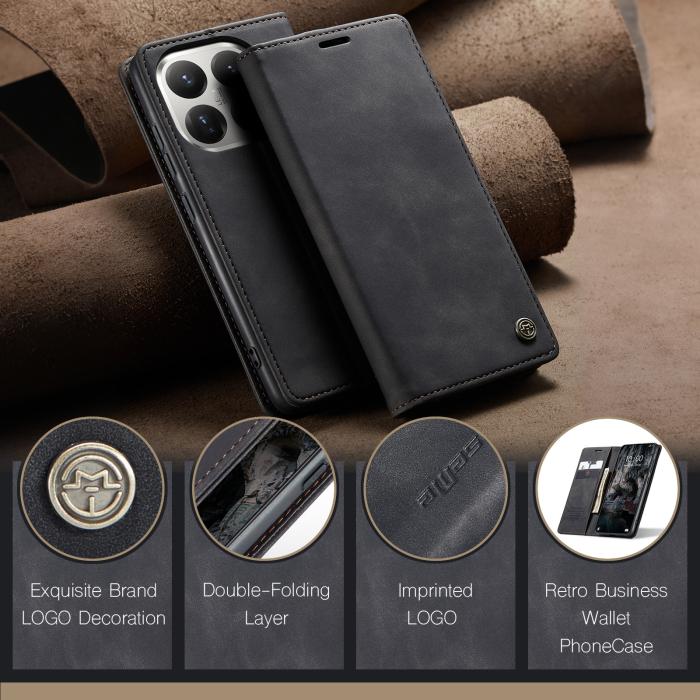 Bild 4, CASEME CASEME Xiaomi 15T Fodral Flip Retro Läder Svart