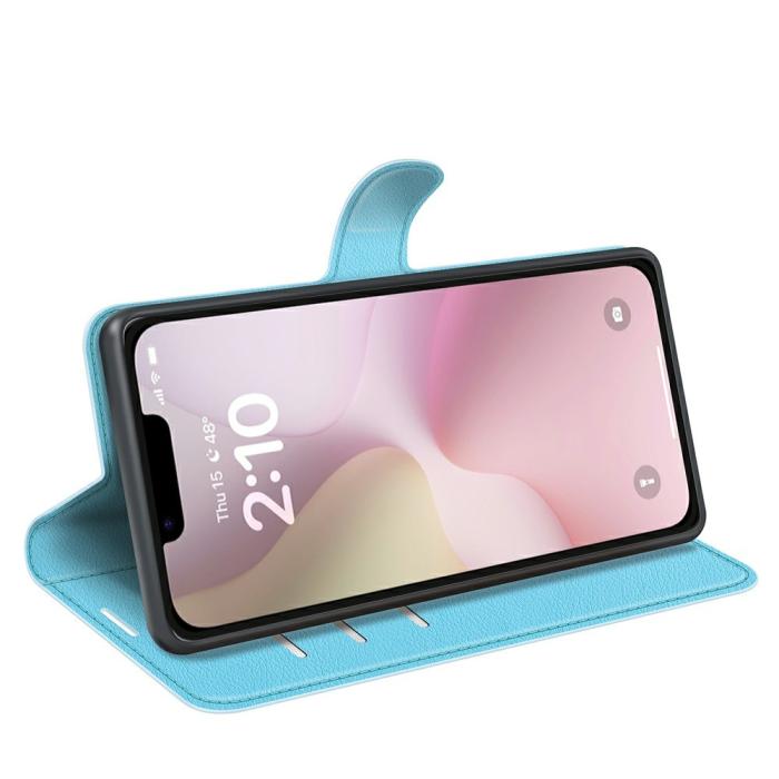 Bild 3,  iPhone 17e / 16e Fodral Litchi Läder Blå