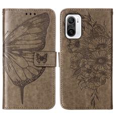  Xiaomi Mi 11i - Butterfly L&auml;der Fodral - Gr&aring;