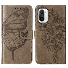  Xiaomi Mi 11i - Butterfly L&auml;der Fodral - Gr&aring;
