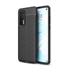  Huawei P40 - Litchi Textur Skal - Svart