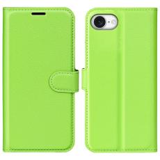  iPhone 17e / 16e Fodral Litchi L&auml;der Gr&ouml;n