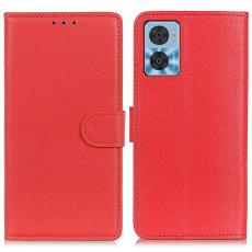  Motorola Moto E22i Fodral Litchi L&auml;der R&ouml;d