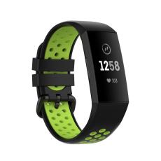  Fitbit Charge 4/3 Silikon Tr&auml;ningsarmband Svart/Fluorescent Gr&ouml;n
