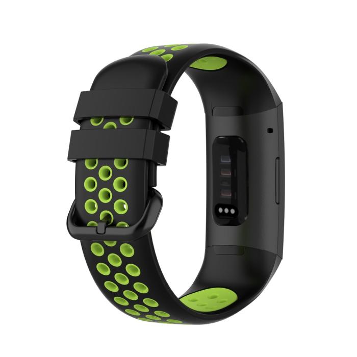 Bild 2,  Fitbit Charge 4/3 Silikon Träningsarmband Svart/Fluorescent Grön