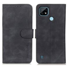 KHAZNEH Realme C21 - KHAZNEH Retro L&auml;der Fodral - Svart