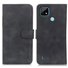 KHAZNEH Realme C21 - KHAZNEH Retro L&auml;der Fodral - Svart