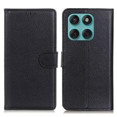  Motorola Edge 60 / 60 Fusion Fodral Litchi L&auml;der Svart