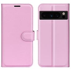  Google Pixel 8 Pro Fodral Litchi Textur Ljus Rosa