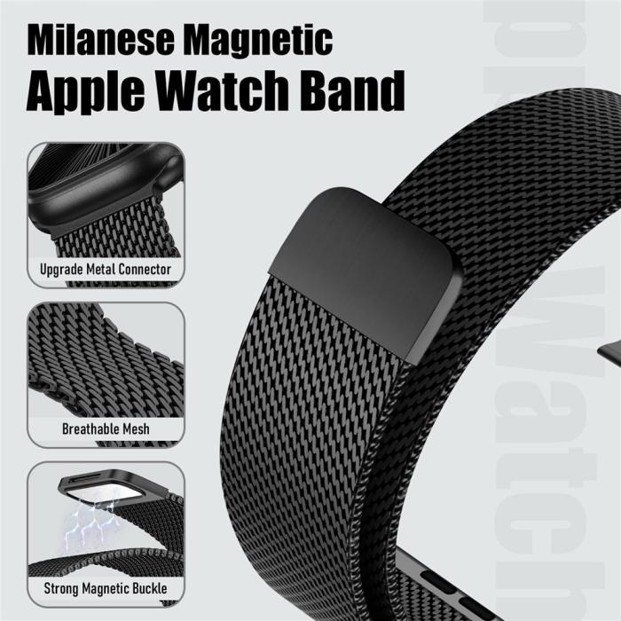 Bild 2,  Apple Watch 42/44/45/46/49 mm Armband Milanese Svart