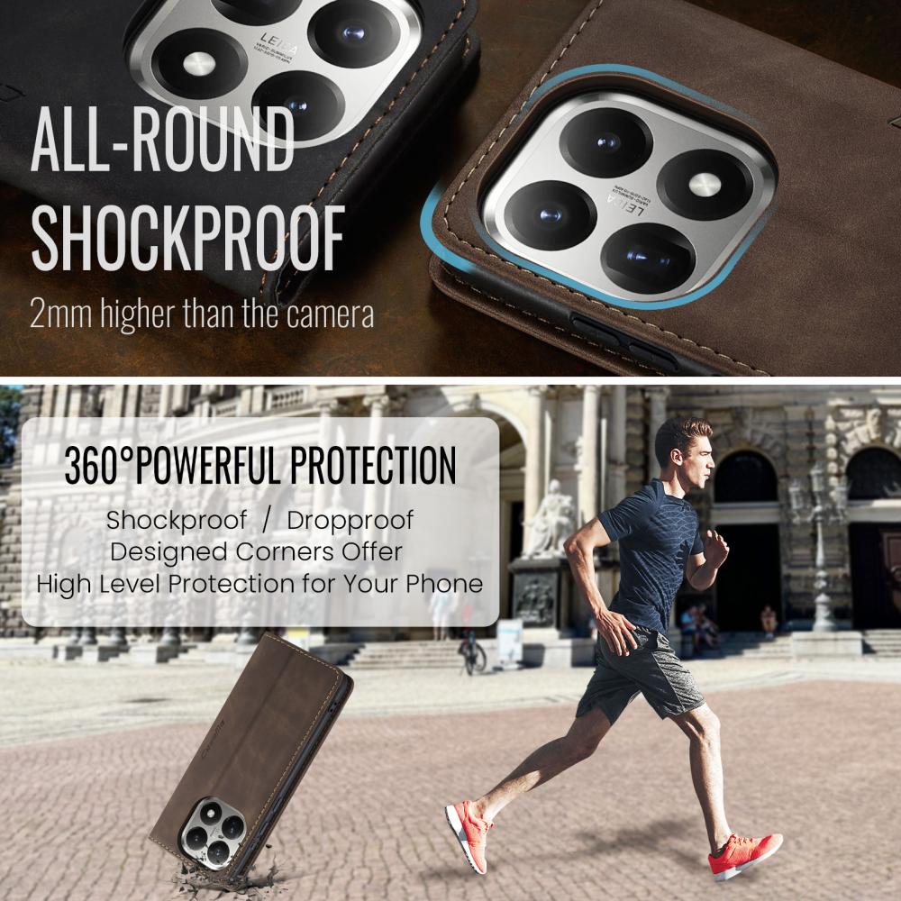 CASEME CASEME Xiaomi 15T Fodral Flip Retro Läder Brun