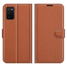  Samsung Galaxy A03s Fodral Litchi L&auml;der Brun