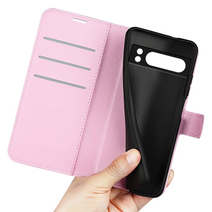 Bild 4,  Google Pixel 8 Pro Fodral Litchi Textur Ljus Rosa