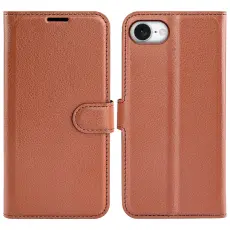  iPhone 17e / 16e Fodral Litchi L&auml;der Brun