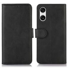  Sony Xperia 10 VI L&auml;der Fodral L&auml;der Solid Svart