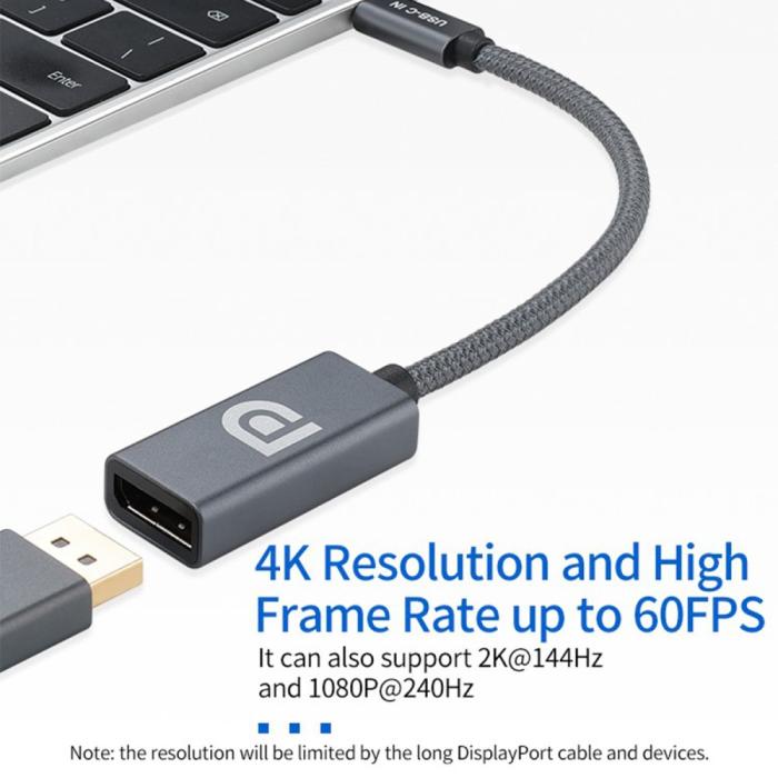 Bild 3,  USB-C till DisplayPort DP Hona Adapter 4K 60Hz Grå