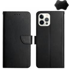  iPhone 15 Pro Fodral &Auml;kta L&auml;der Svart