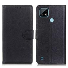  Realme C21 - Litchi L&auml;der Fodral - Svart