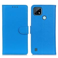  Realme C21 - Litchi L&auml;der Fodral - Bl&aring;