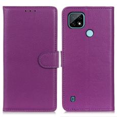  Realme C21 - Litchi L&auml;der Fodral - Lila
