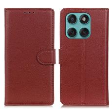  Motorola Edge 60 / 60 Fusion Fodral Litchi L&auml;der Brun