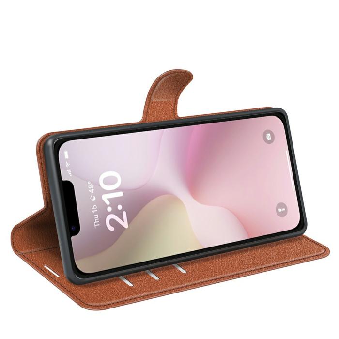 Bild 3,  iPhone 17e / 16e Fodral Litchi Läder Brun
