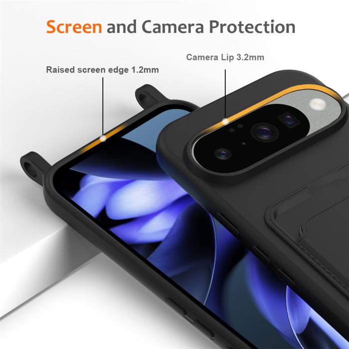 Bild 6,  Google Pixel 10 Skal Med Kortfack & Mobilsnöre Silikon Svart