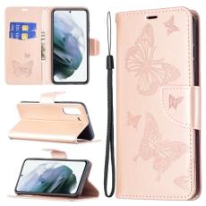 Samsung Galaxy S21 FE Fodral Butterfly L&auml;der Ros&eacute;guld