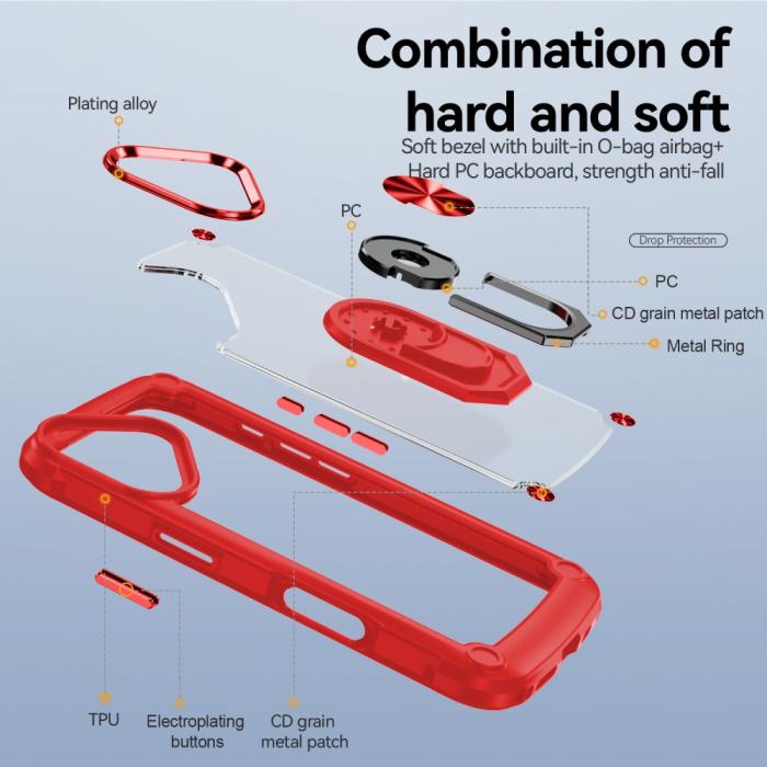 Bild 4,  iPhone 16 Plus Skal Shockproof Ring Hybrid Röd
