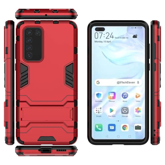 Bild 2,  Huawei P40 - Hybrid Skal med Kickstand - Röd