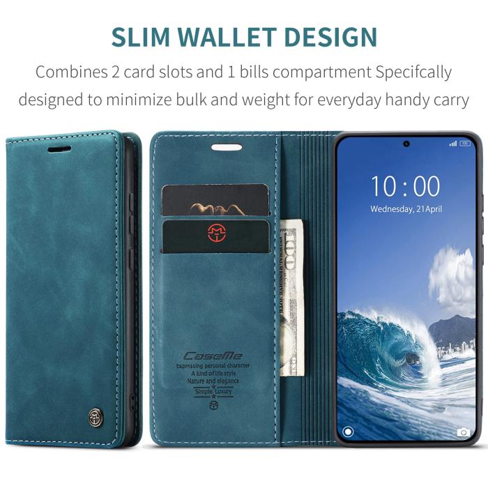 Bild 2, CASEME CASEME Xiaomi 15T Fodral Flip Retro Läder Blå