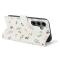  Samsung Galaxy S26 Fodral Rhombus Läder Blommor Vit