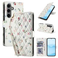  Samsung Galaxy S26 Fodral Rhombus L&auml;der Blommor Vit