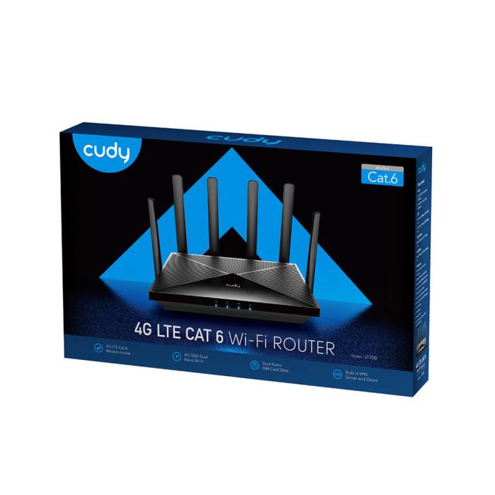 Bild 2, Cudy Cudy 4G Router LT700 Cat6 AC1200 Gigabit Dual-SIM Svart
