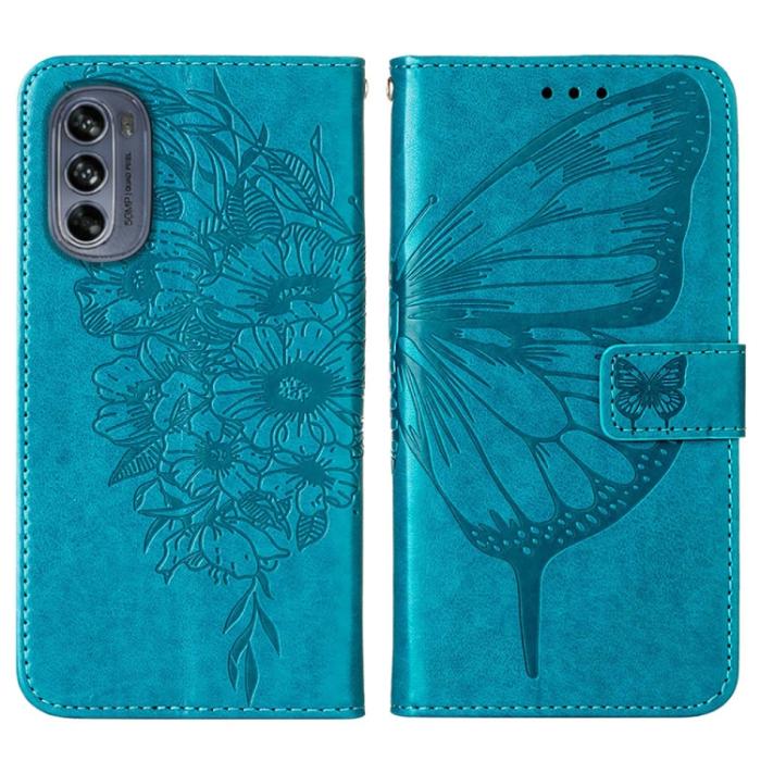 Bild 2,  Motorola Moto G62 5G Fodral Med Fjäril Tryck Blå