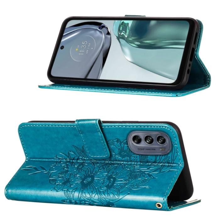 Bild 3,  Motorola Moto G62 5G Fodral Med Fjäril Tryck Blå