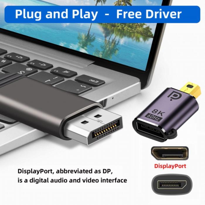Bild 3,  DP DisplayPort till Mini DisplayPort 1.4 Adapter 8K 60Hz Blå